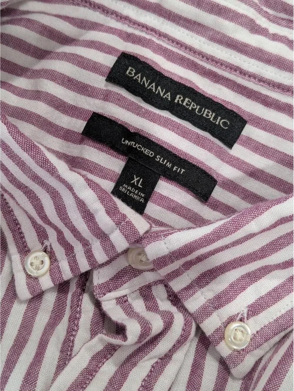 Banana Republic Men's Untucked Slim Fit Button Down Shirt Pink White Stripe XL